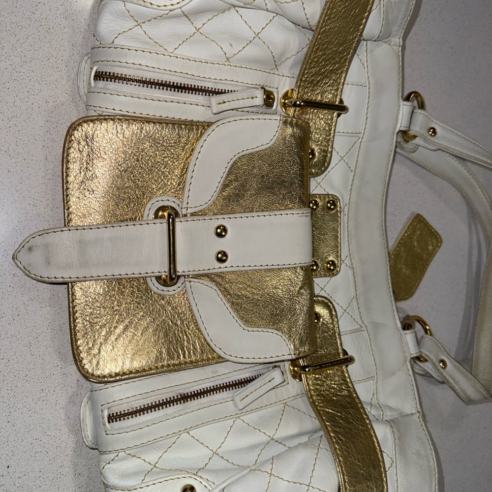 Terrida Italian Leather Chic White and Gold Shoulder Bag